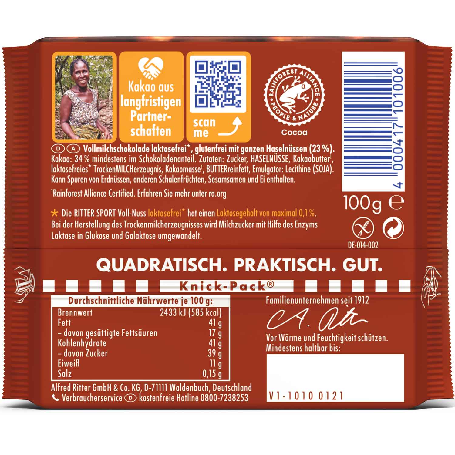 Ritter Sport Voll-Nuss laktosefrei 100g