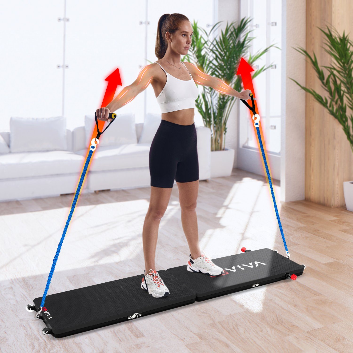 AsVIVA Multitrainer Multifunktionales 30 in 1 Fitness-Board AsVIVA FB1, 3 Widerstandsbänder mit Stärkegraden, kompaktes Design, klappbar