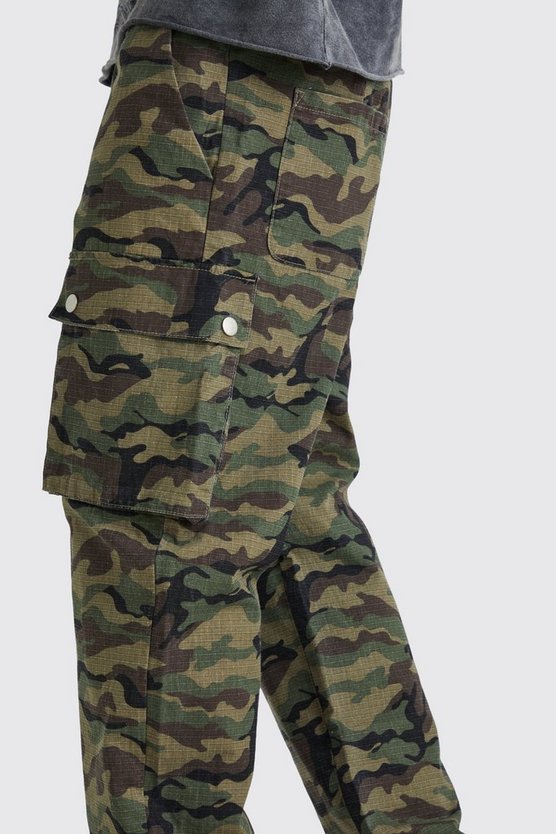 Camouflage Cargo-Hose mit geradem Bein und Druckknöpfen