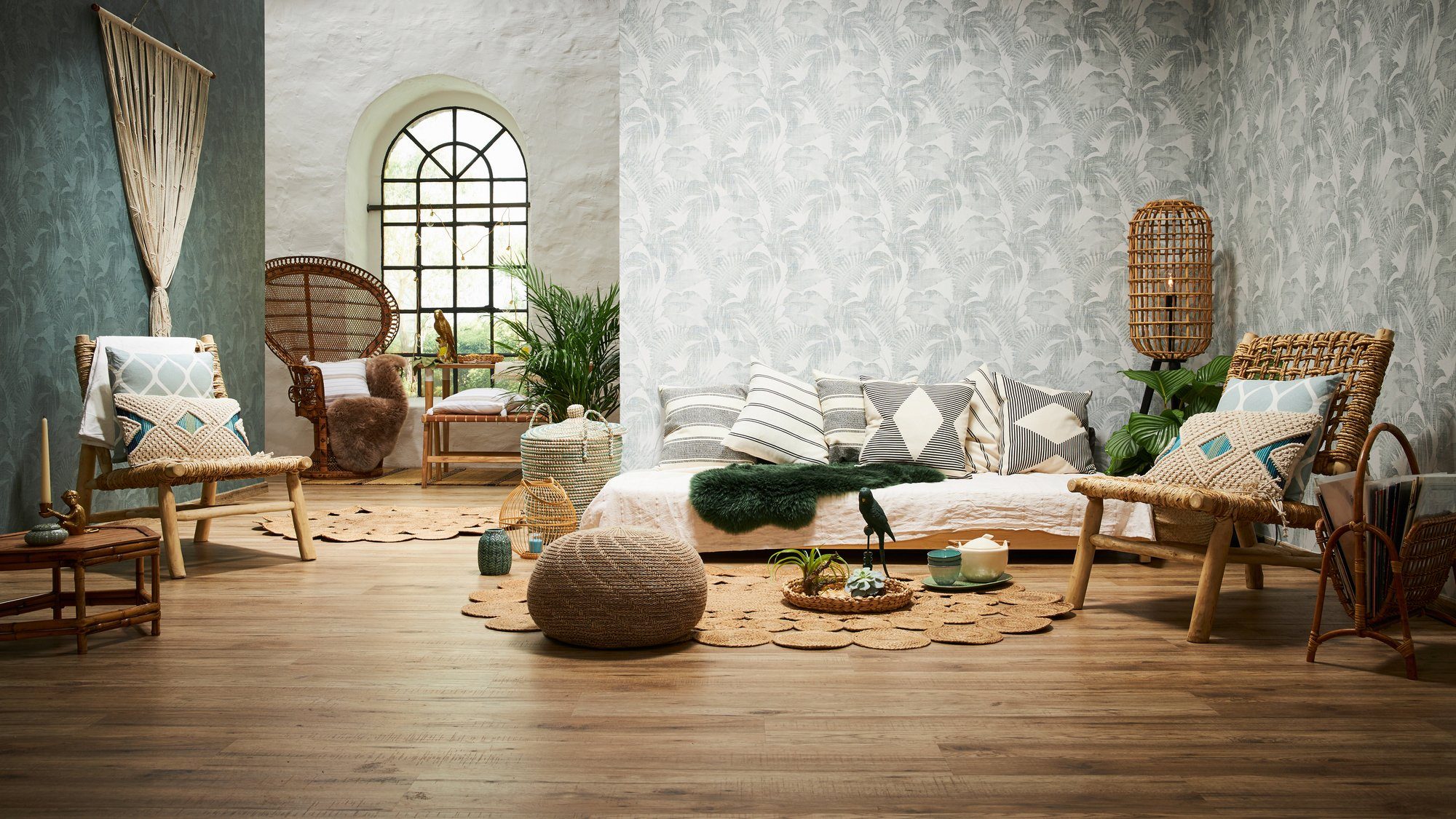 living walls Vliestapete New Walls Cosy & Relax mit Palmenblättern, strukturiert, floral, Palmentapete Tapete Dschungel