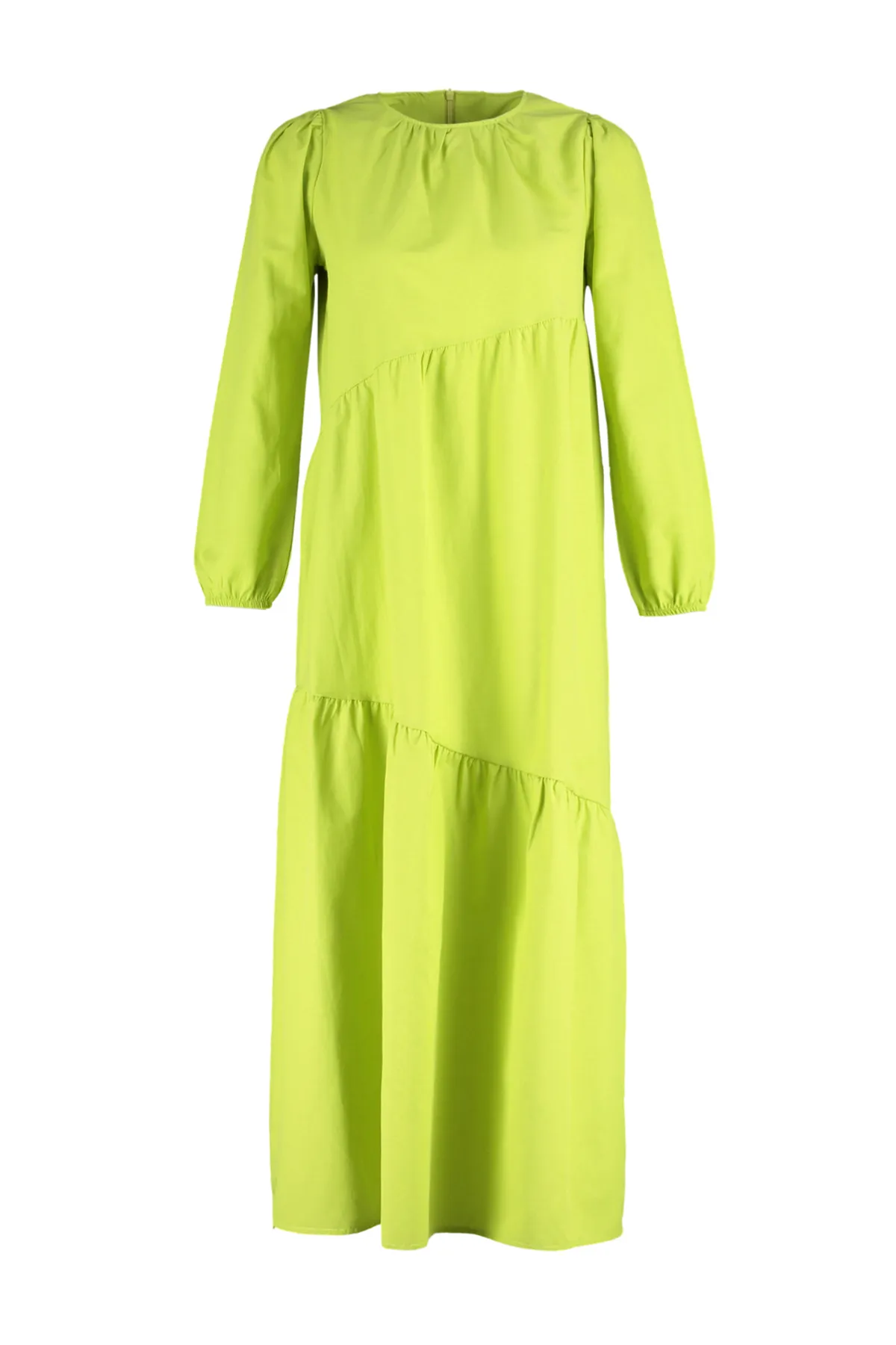 Trendyol Modest  Ölgrünes, detailliertes Baumwoll-Webkleid mit weitem Schnitt und Raffung TCTSS21EL3470