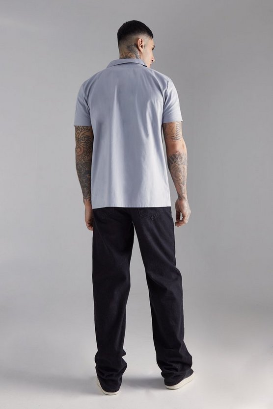 Tall kurzärmliges Twill Moto-Hemd