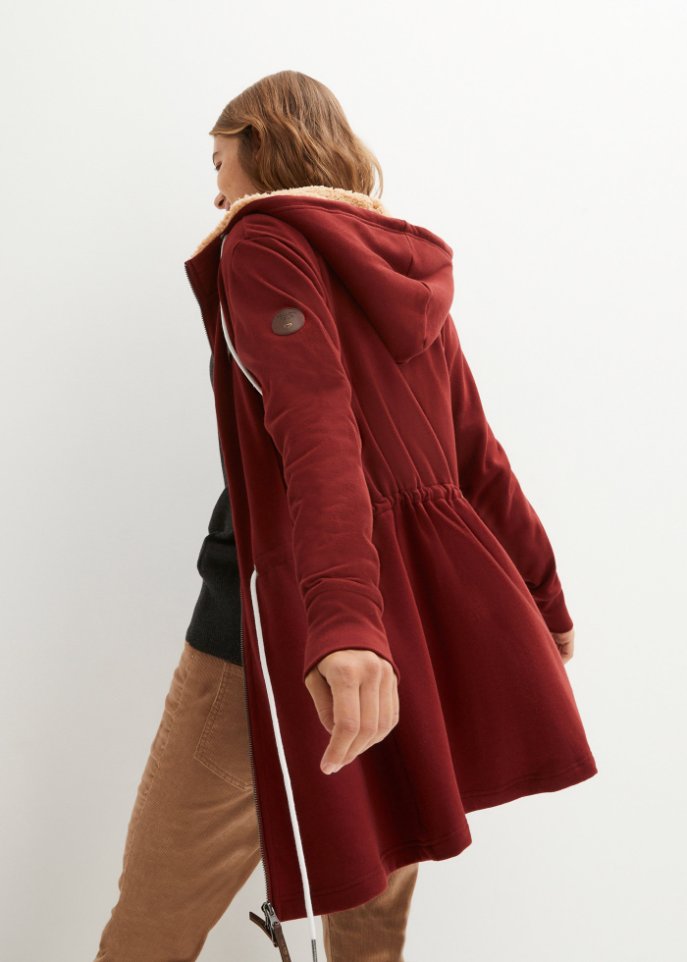 Long-Sweatjacke mit Teddyfutter in der Kapuze