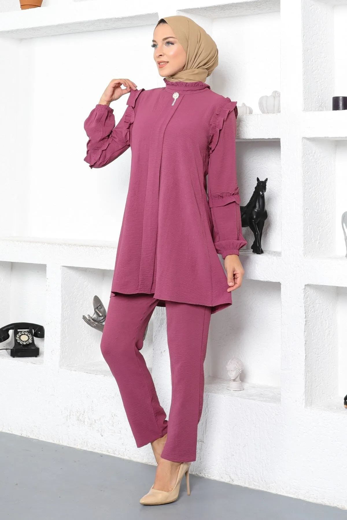 Modamihram  Detaillierter Rüschenanzug Dusty Rose 10708