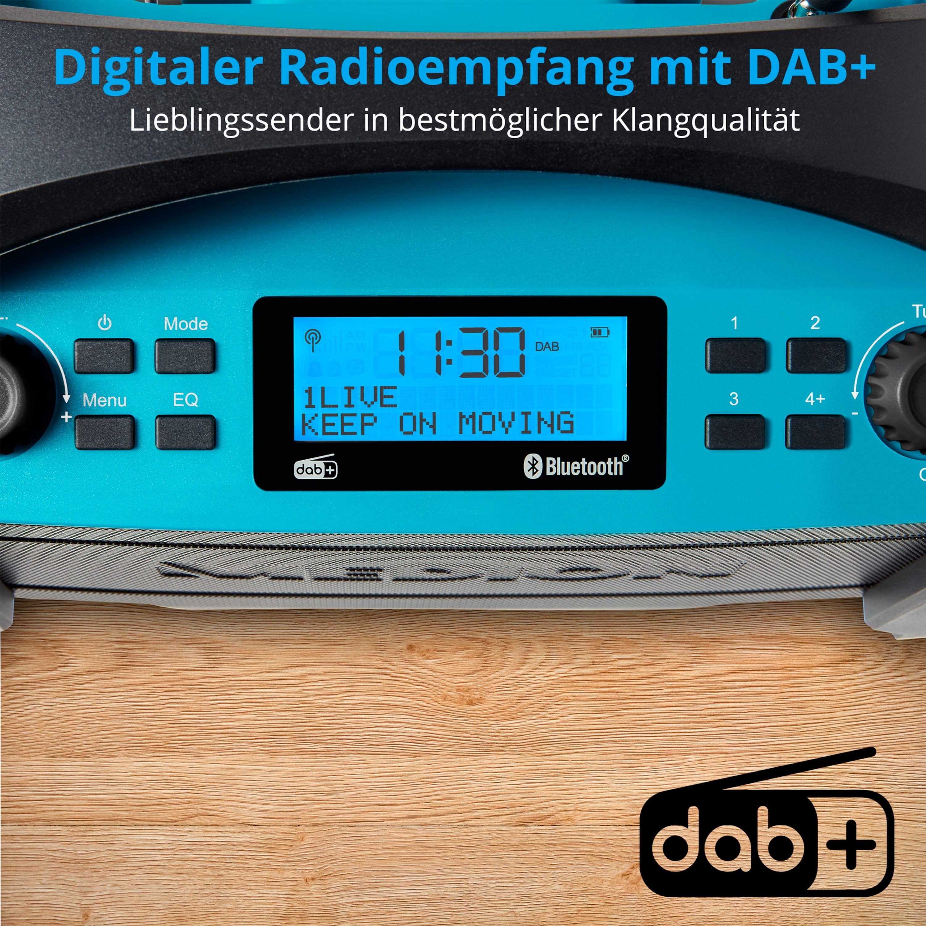Medion® E66050 DAB+/PLL Bluetooth 5.0 Li-Ion Akku 15W RMS blau Baustellenradio (AM/FM, DAB+, MW/UKW, 15 W, MD43320)