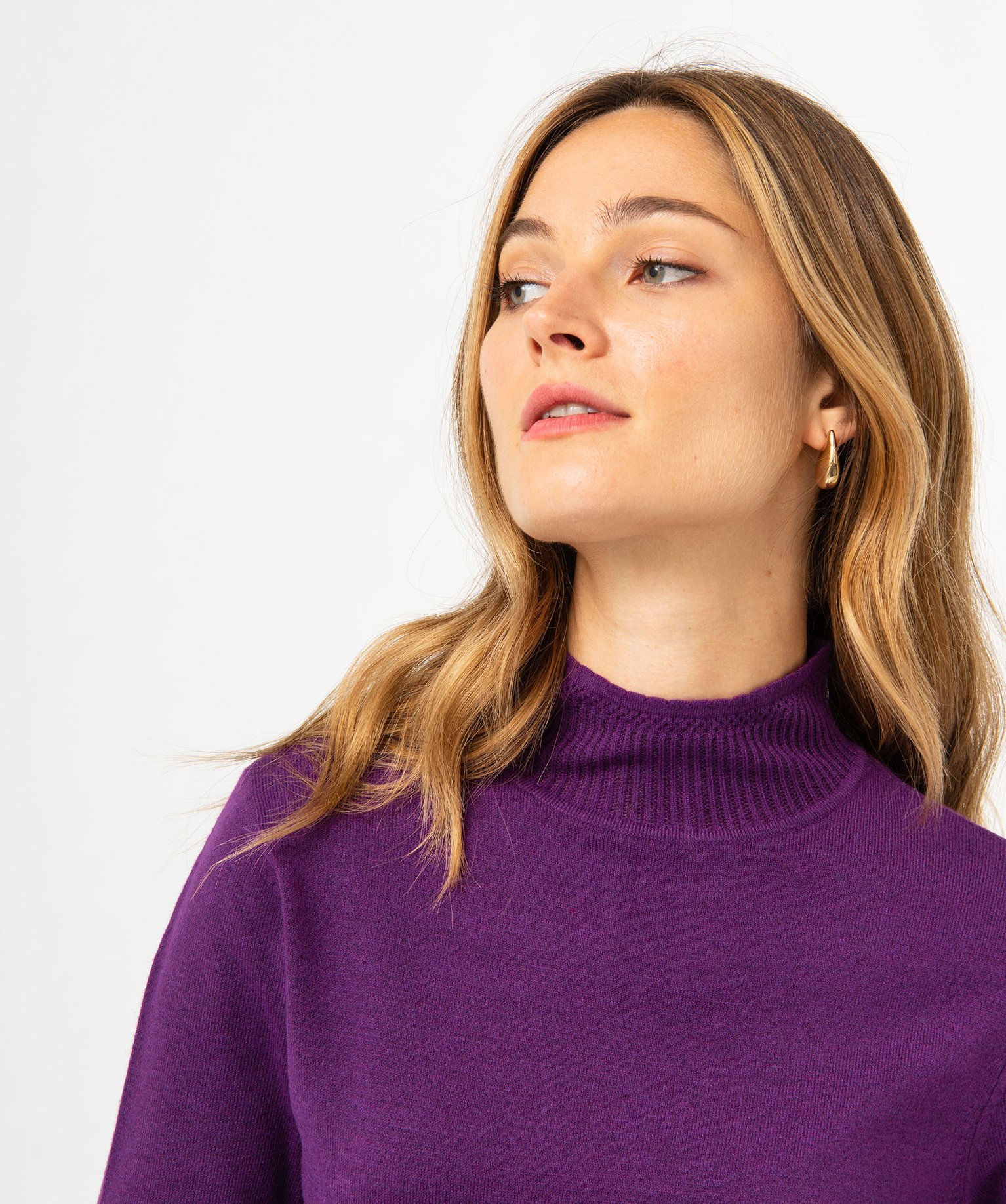 Pull fin à col montant avec boutons métalliques femme violet | GEMO