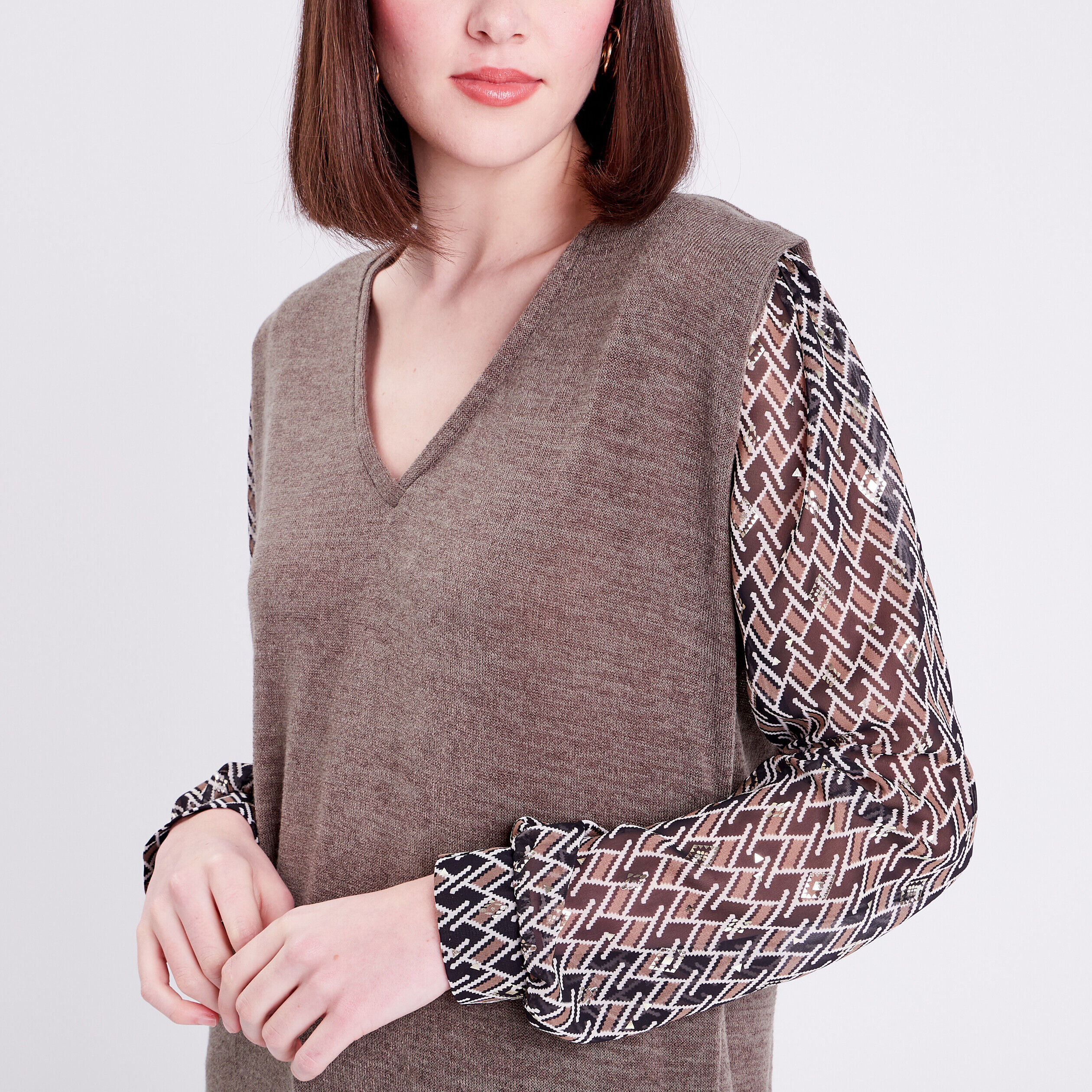 T-shirt manches longues beige femme | Cache Cache
