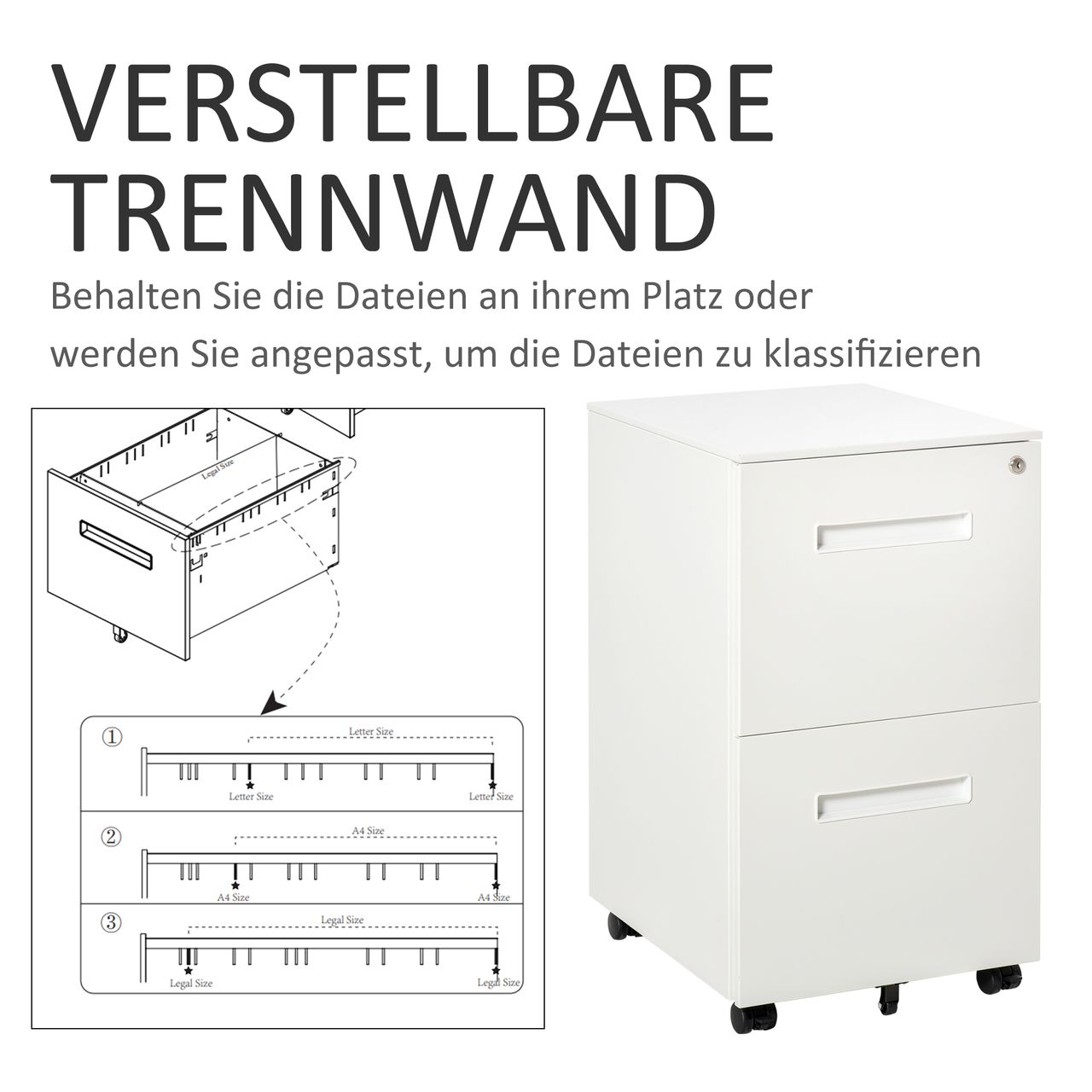 Vinsetto Rollcontainer Aktenschrank mit 2 Schubladen Abschließbarer Rollschrank