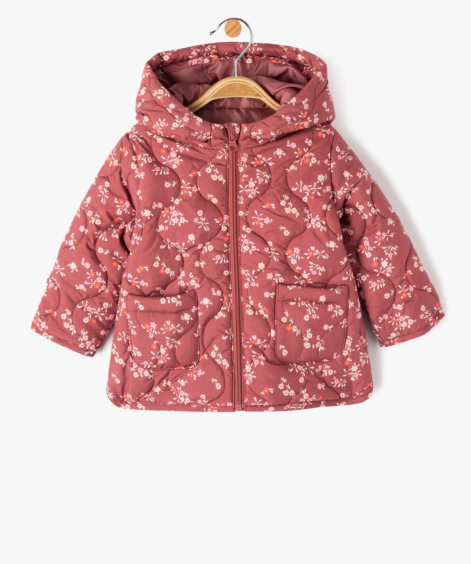 Blouson bébé fille matelassé à capuche rose fonce | GEMO