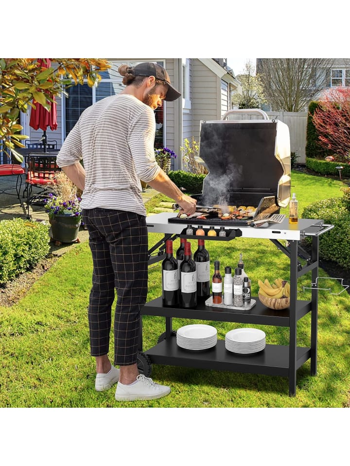 COSTWAY Grillwagen 3 Ablagen in Schwarz günstig kaufen onesize