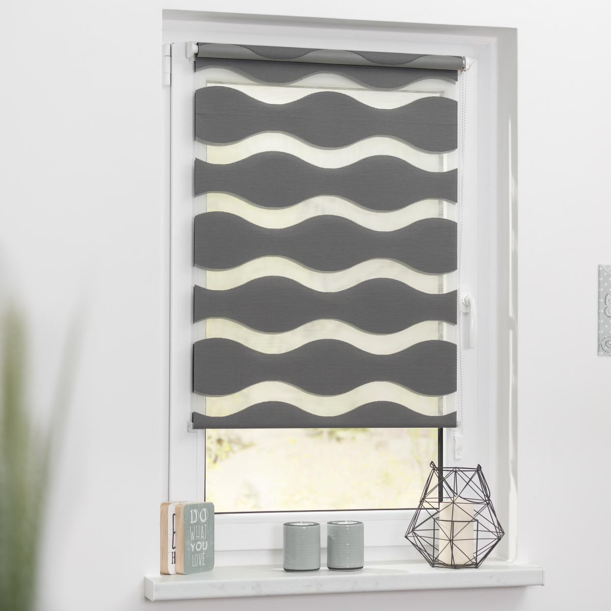 Lichtblick Duo Rollo Welle Klemmfix, ohne Bohren, Anthrazit, 110 cm x 150 cm (B x L)