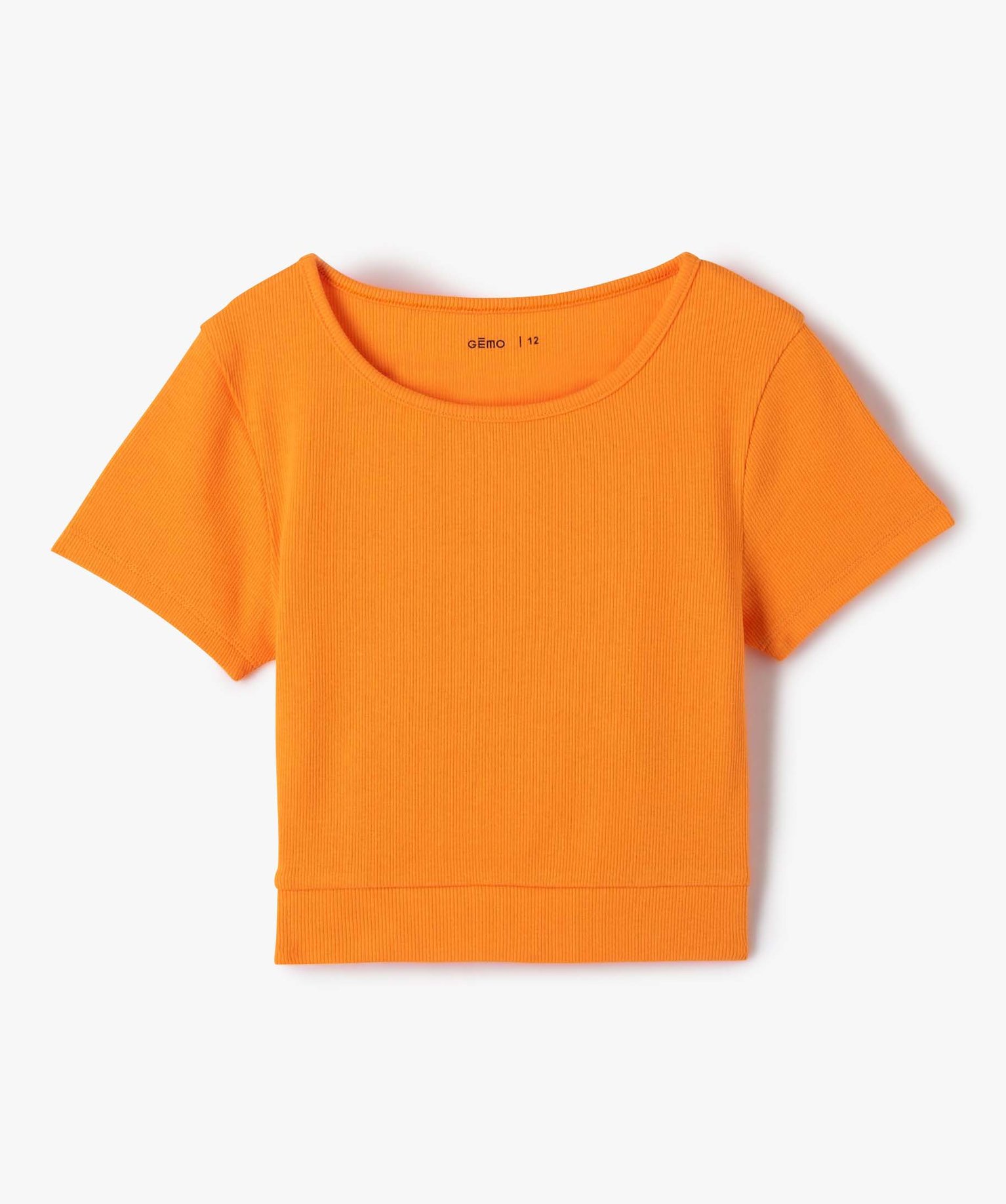 Tee-shirt fille en maille ctelée coupe courte orange clair | GEMO