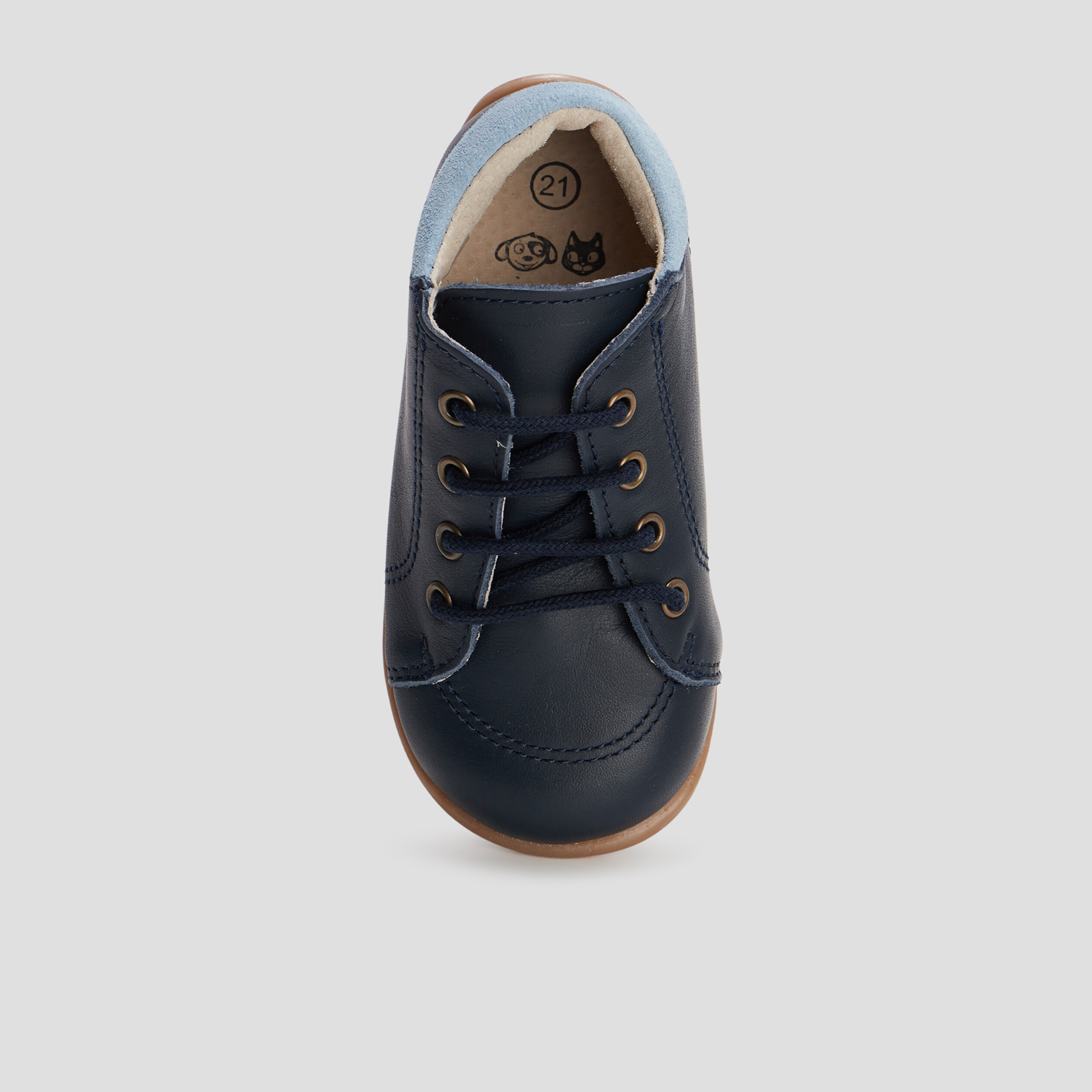 Bottillons en cuir à lacets bleu marine bébé garçon | La Halle