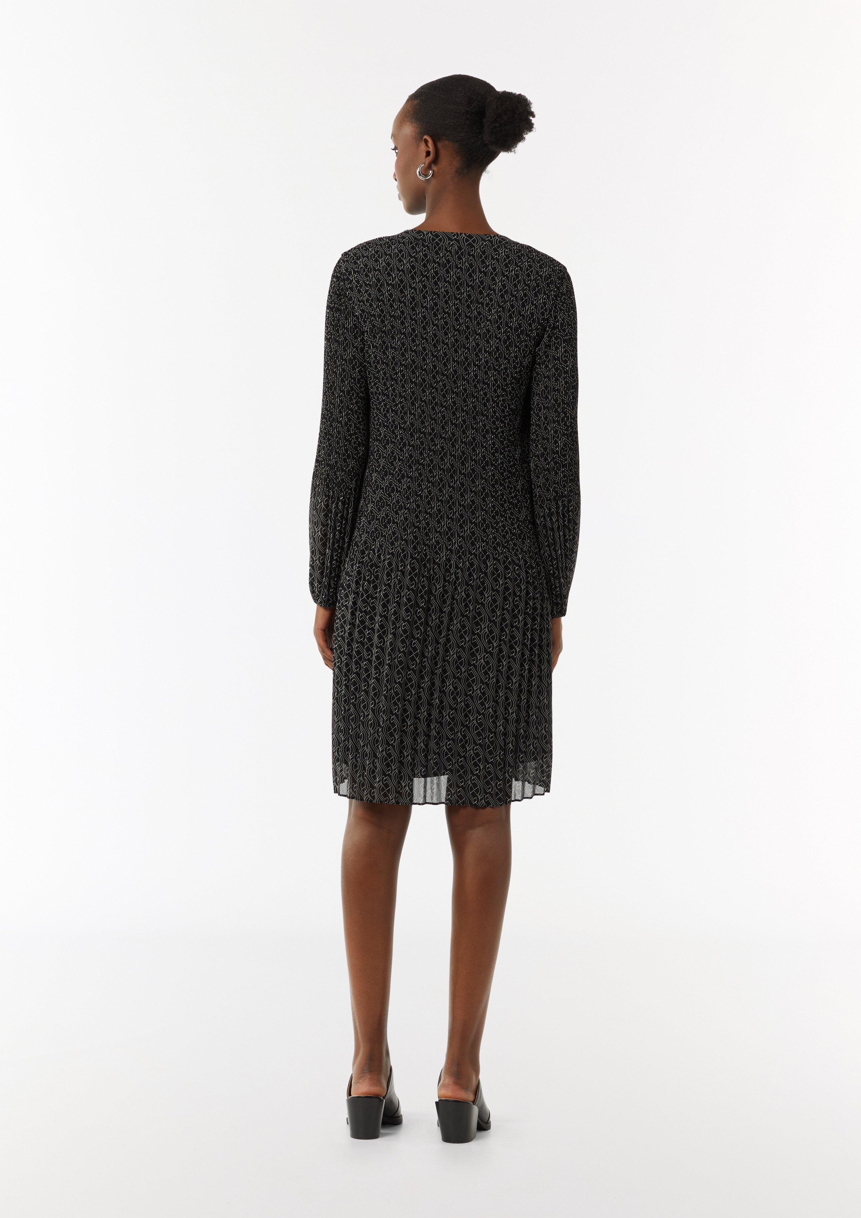 Chiffon Kleid mit V-Ausschnitt - schwarz