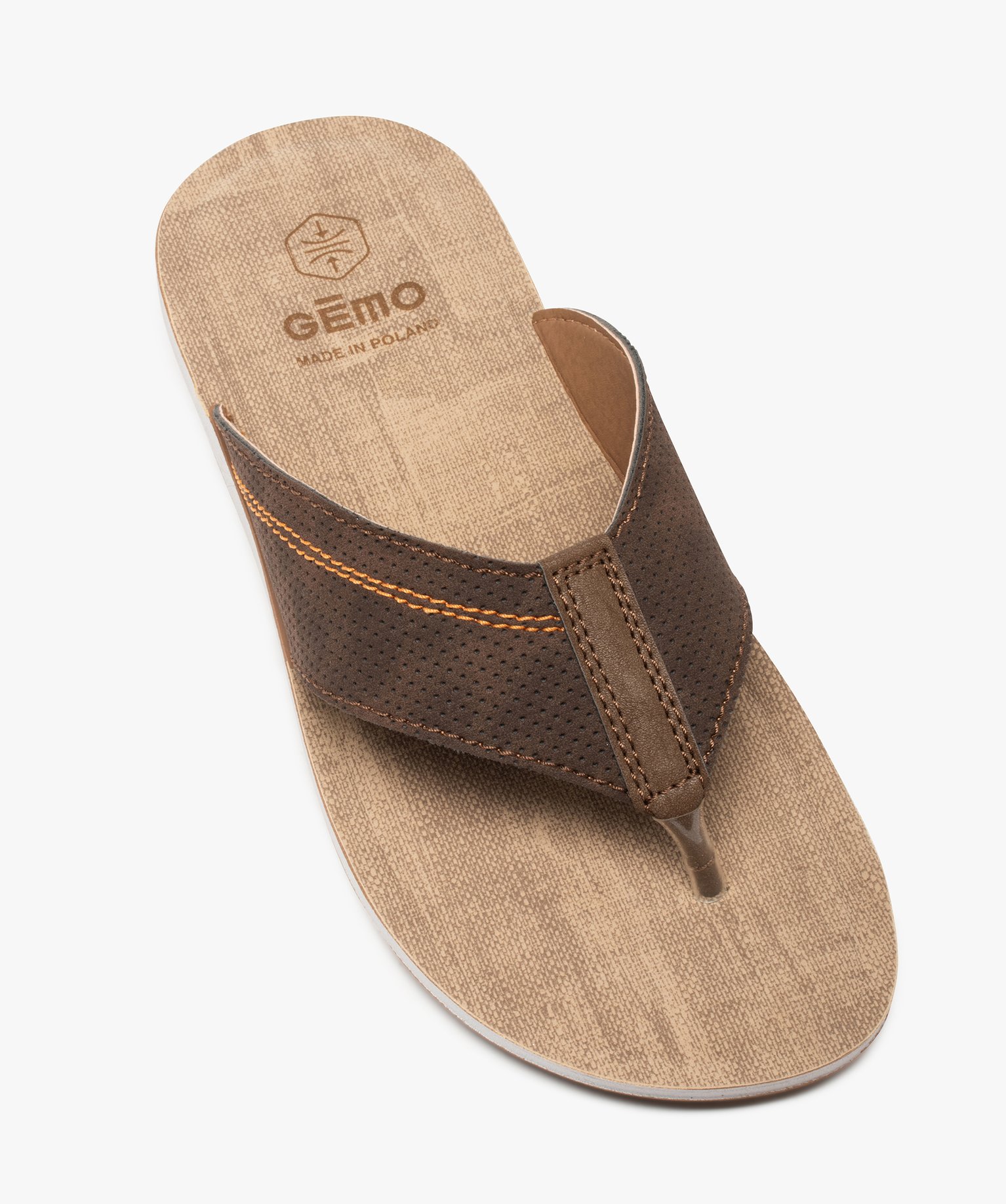 Tongs homme à semelle rembourrée et larges brides marron | GEMO