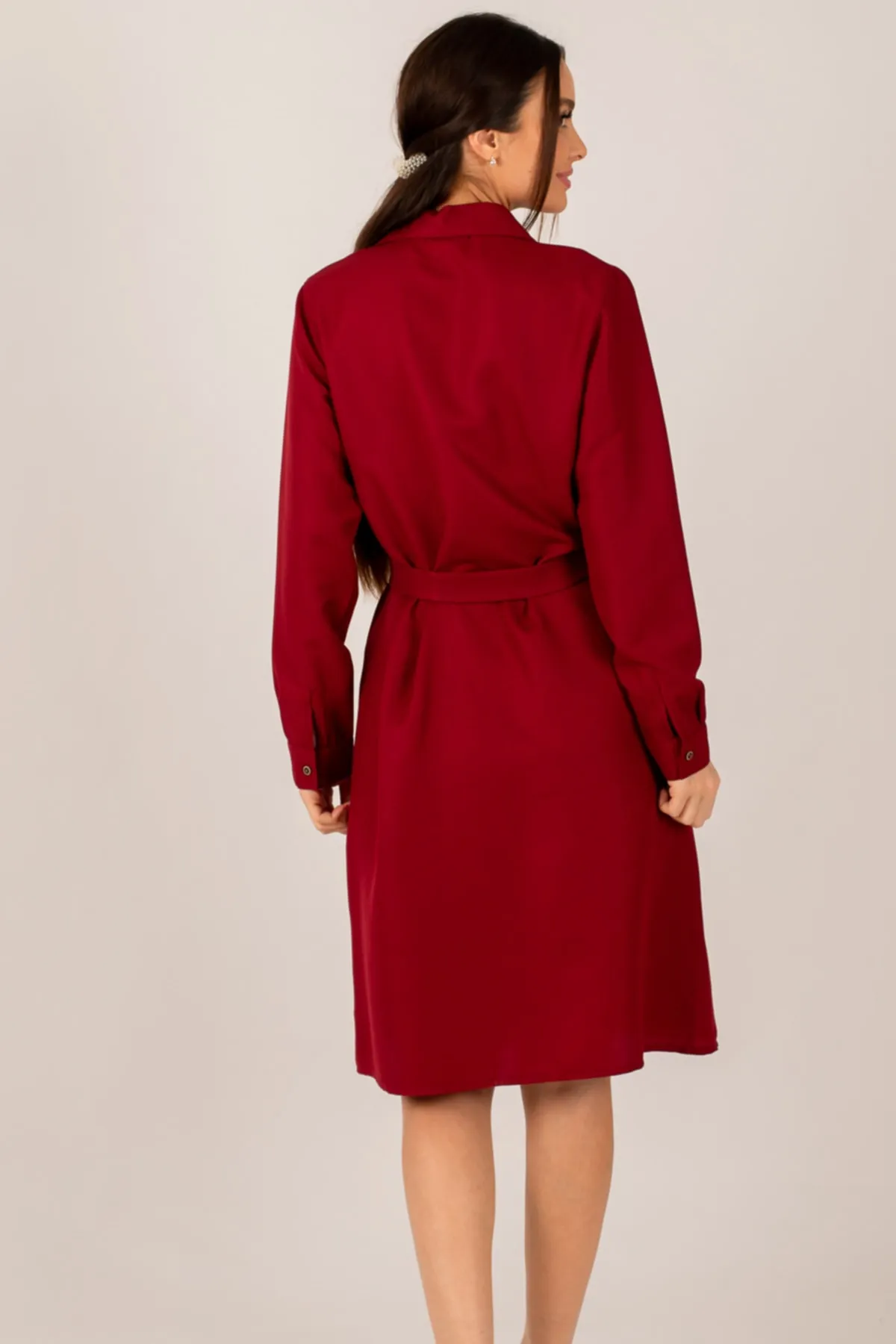 armonika  Burgunderrotes langes Hemdkleid für Damen ARM-22K001141