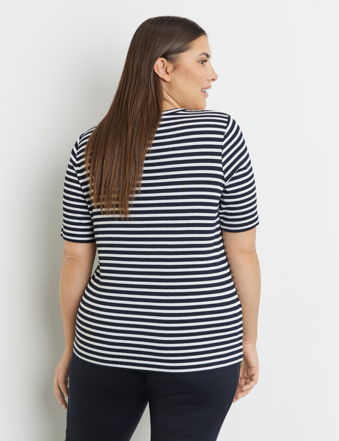 Geringeltes Halbarmshirt mit Ripp-Struktur