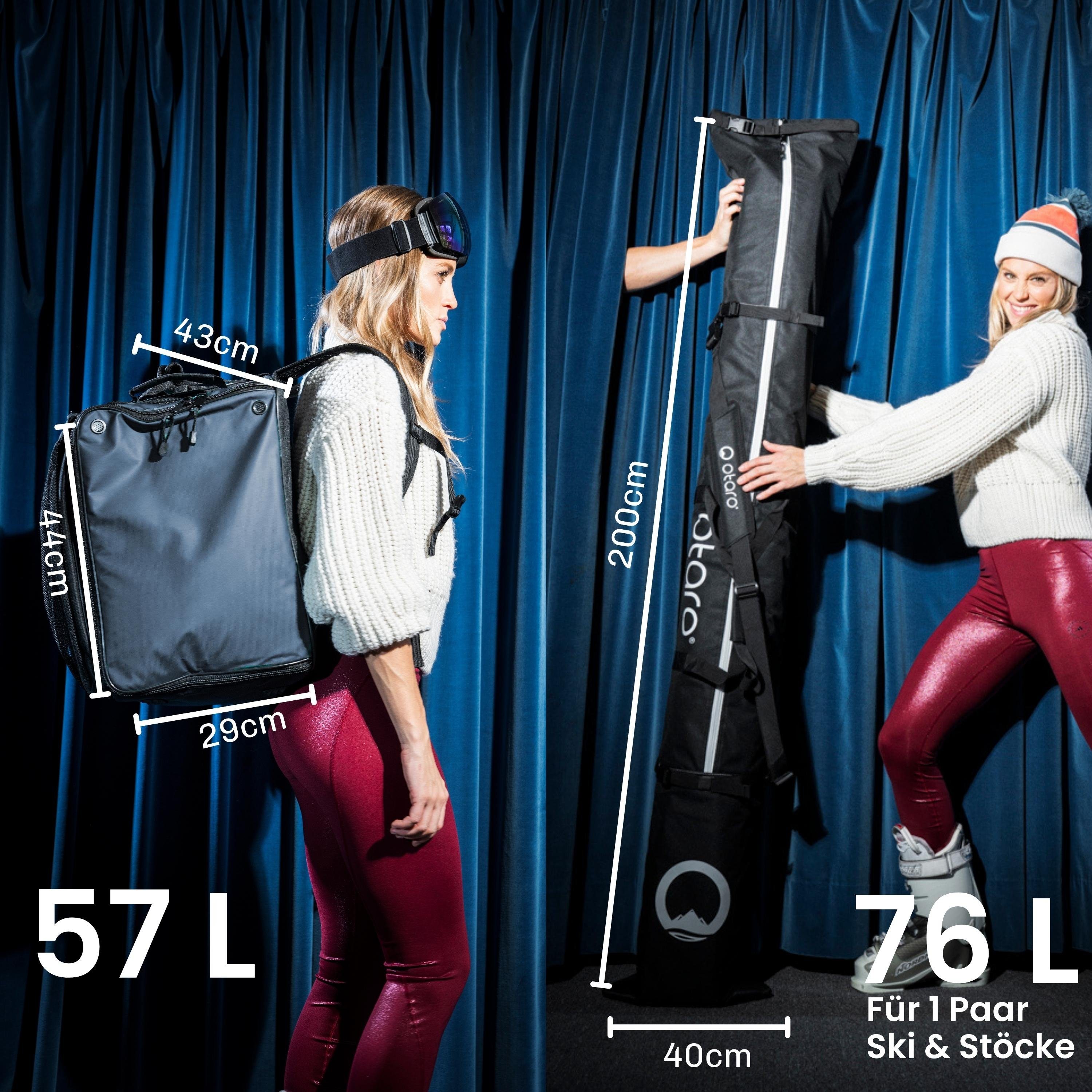 Otaro Sporttasche Set: Skischuhtasche & Skitasche, Pro-Set für 1 Paar Ski (Schutz für deine Ausrüstung, Perfekt durchdacht, ausklappbare Standfläche, für 1 Paar Ski + Stöcke)