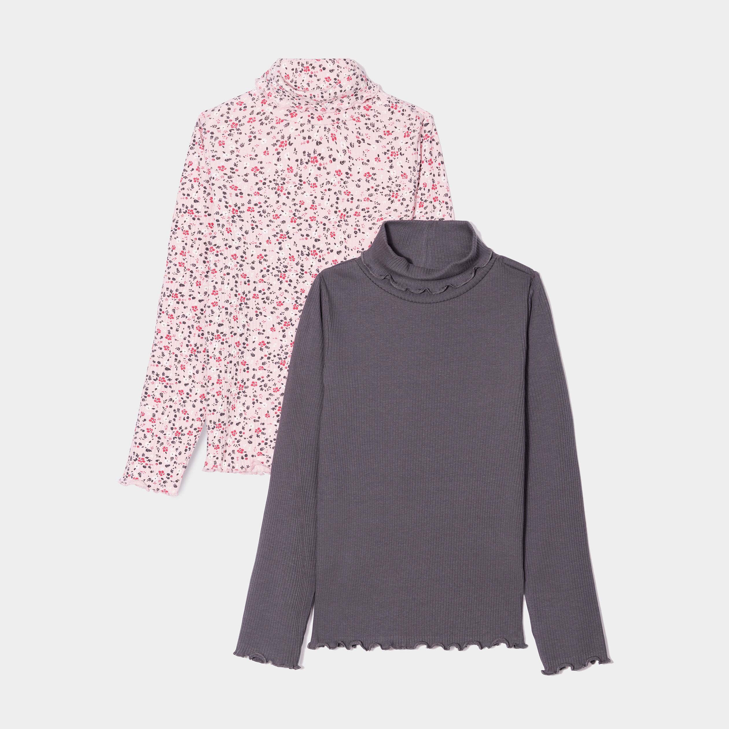 Lot 2 t-shirts côtelé col roulé rose poudrée fille | La Halle
