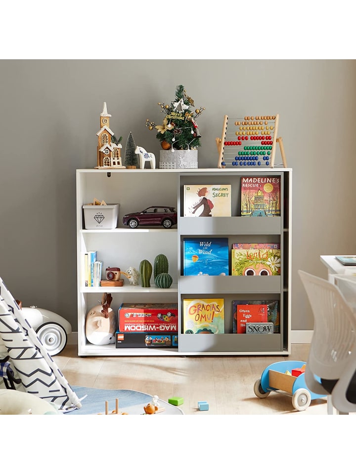 SoBuy Bücherregal in Weiß und Hellgrau - (B)119 x (H)116 x (T)39cm günstig kaufen onesize