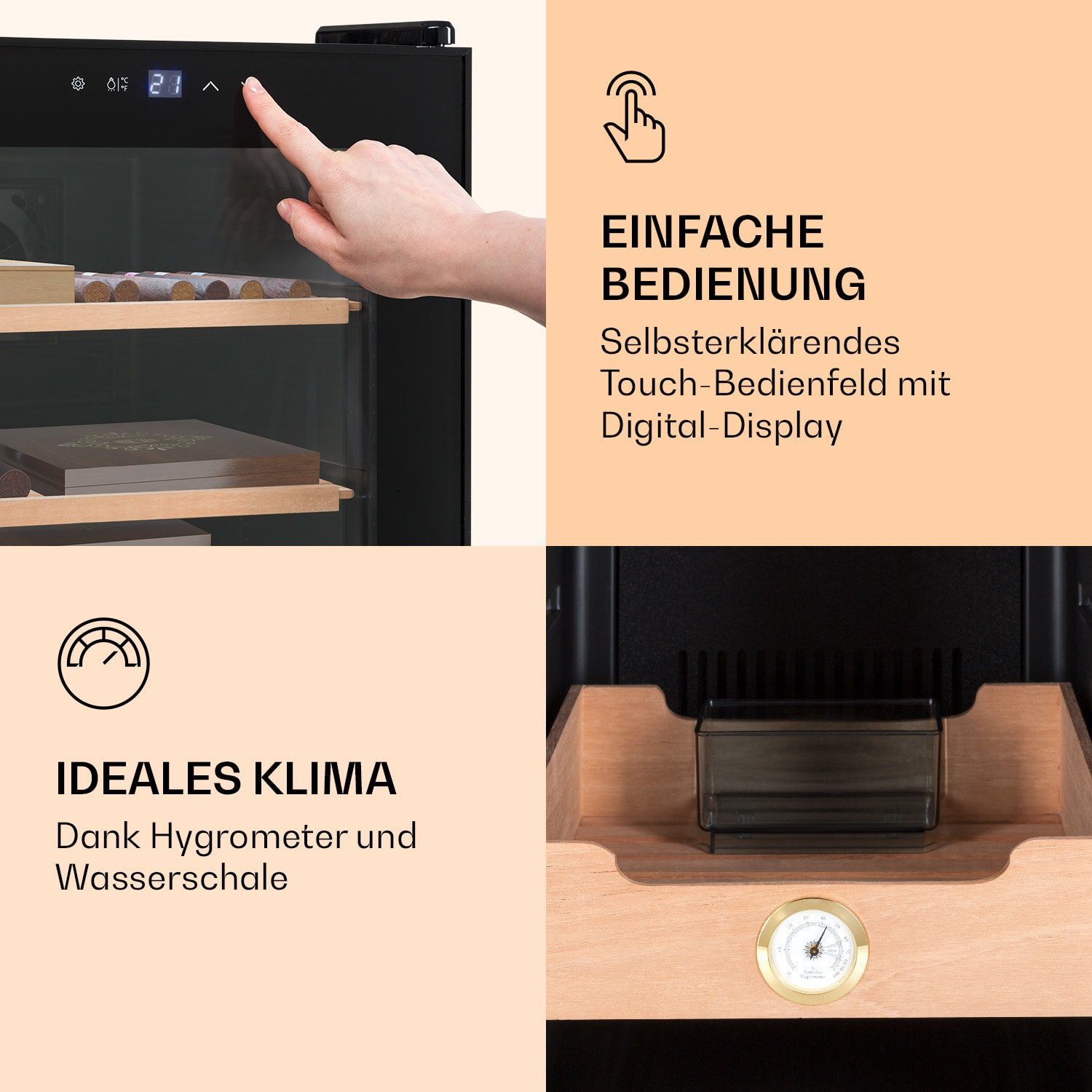 Klarstein Humidor HEA-Presidente40-Blk, Humidor Zigarre Humidor Befeuchter elektrisch Humidor Schrank