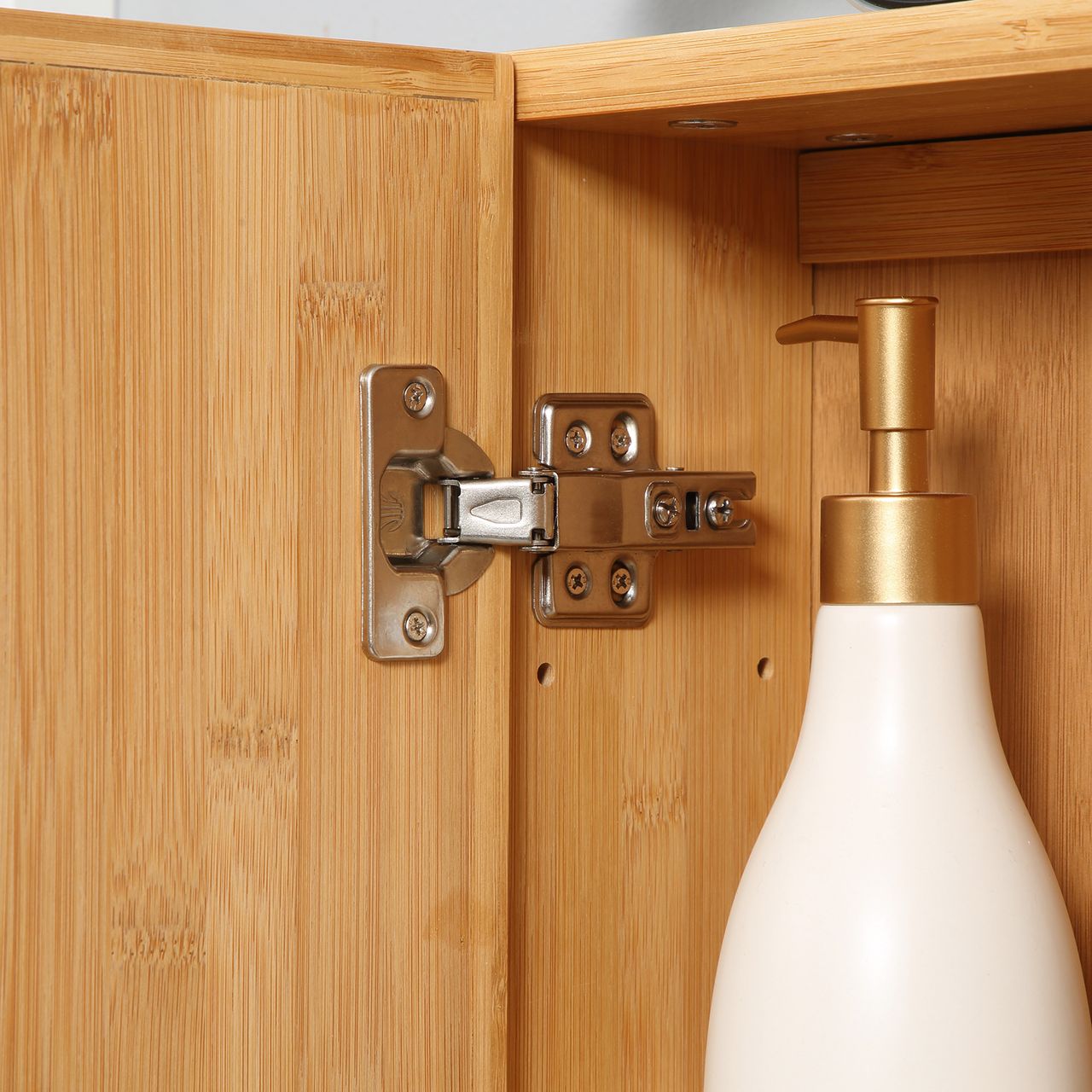 kleankin Spiegelschrank, Wandschrank mit 3 Innenböden, Hängeschrank aus Bambus