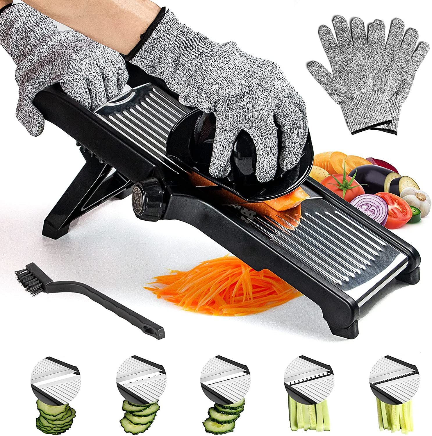 Bedee Gemüsehobel Verstellbarer Küchenreibe Julienne-Schneider, Kunststoff + Edelstahl, (Set, 1-St., Für Gemüse - Gemüse Schneider), Food Slicer