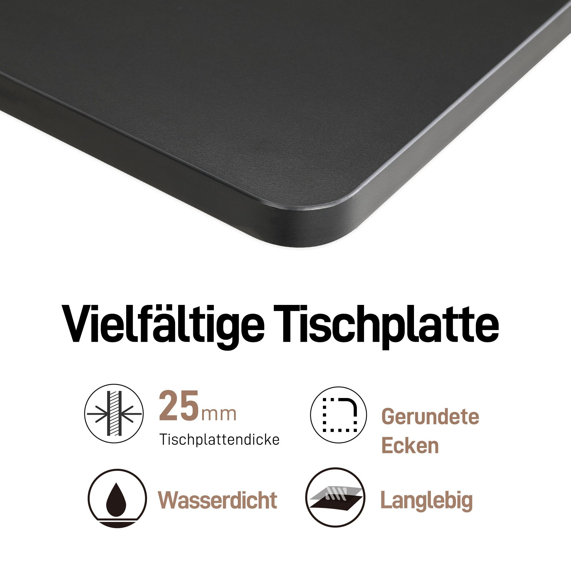 ERGOFINO Arbeitsplatte Tischplatte (Schwarz, Weiß oder Buche, 140x80 cm, 160x80 cm, 180x80 cm), DIY Schreibtischplatte Bürotischplatte