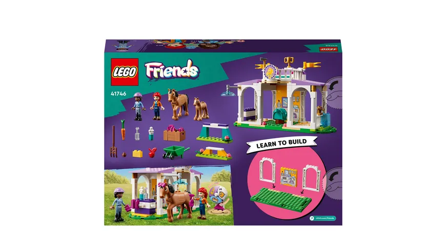 LEGO Friends 41746 Reitschule, Pferdespielzeug-Set mit Aliya und Mia