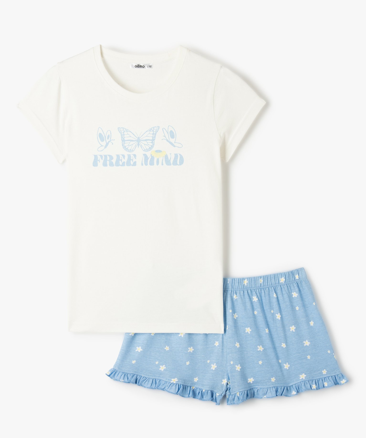 Pyjashort fille bicolore avec motifs fleuris blanc | GEMO