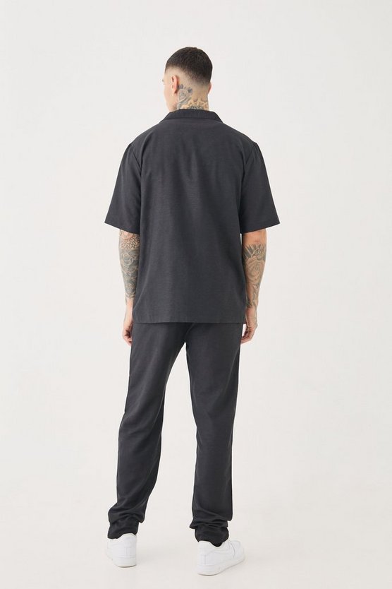 Tall schmale Leinen-Hose mit elastischem Bund