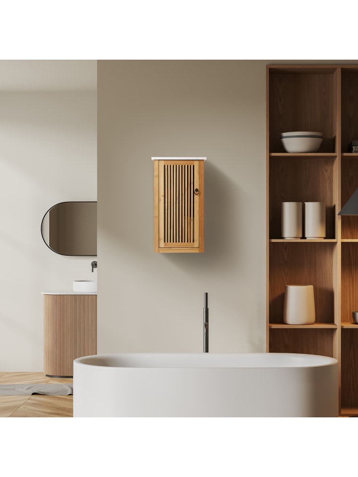 relaxdays Badezimmerschrank in Natur/ Weiß - (B)34,5 x (H)60 x (T)21 cm günstig kaufen onesize