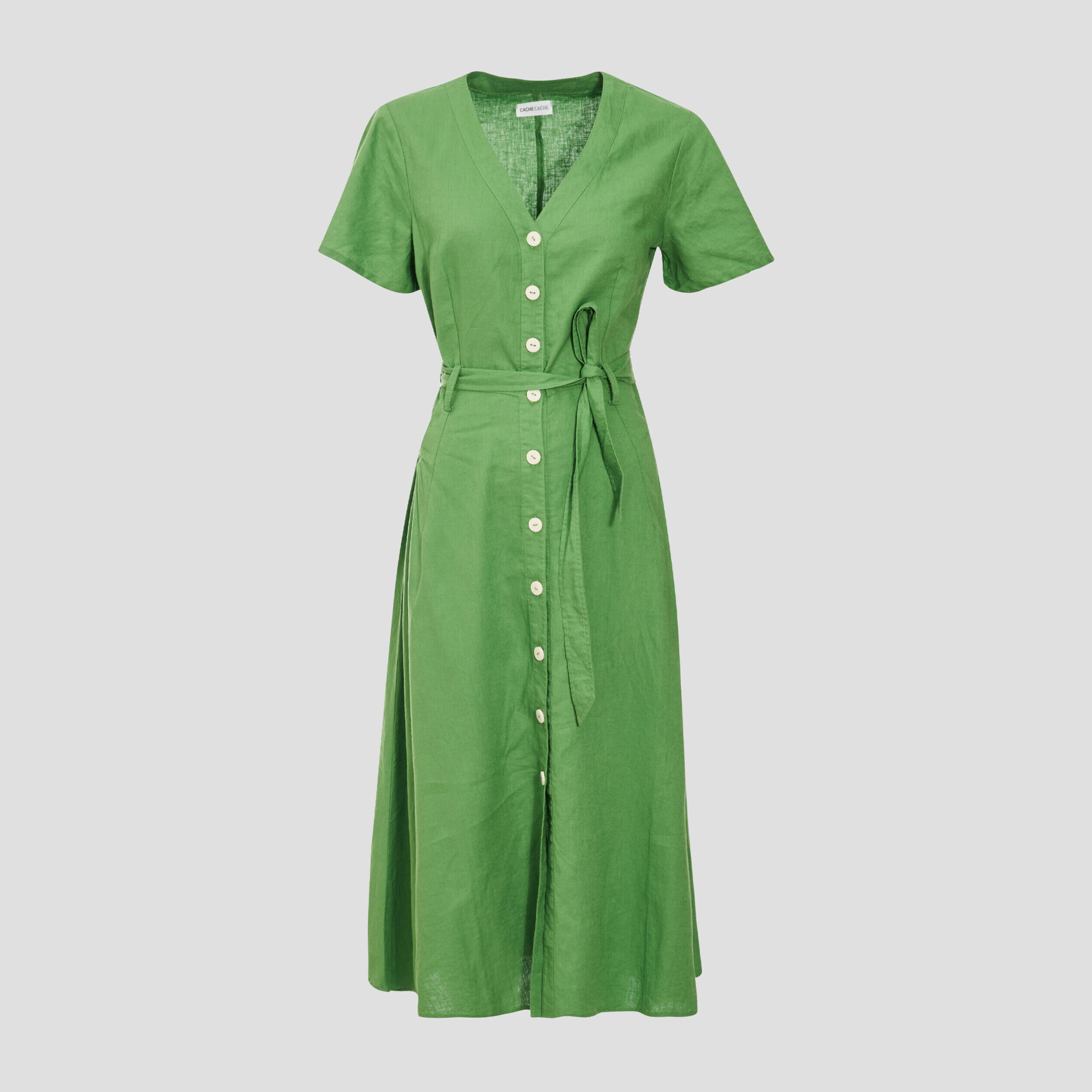 Robe boutonnée à manches courtes vert femme | Cache Cache