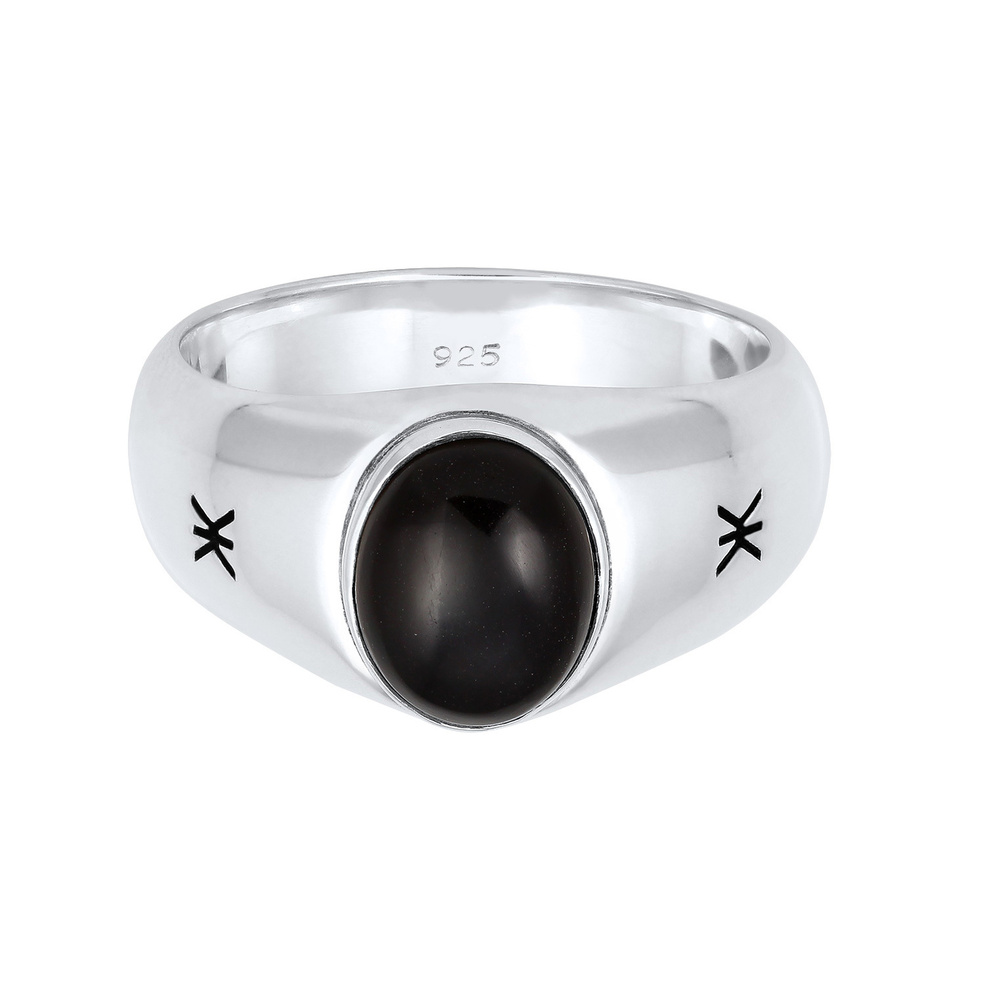KUZZOI KUZZOI Bague Chevalière Onyx Noir Massif Robuste Bague Homme - (925/1000) Argent Bague
