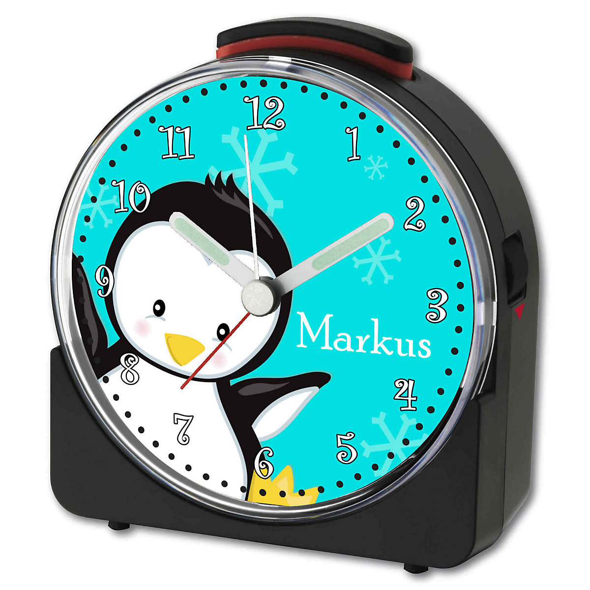 Kinder Funkwecker weiß personalisiert mit Namen Pinguin