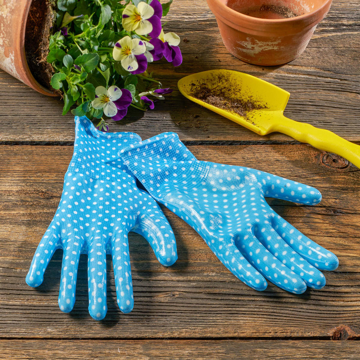 Gartenhandschuhe für Kinder, blau/gepunktet (Größe 5), 1 St