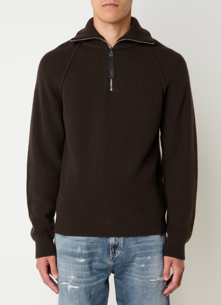 Replay Rib-knit sweater in wool blend with half zip