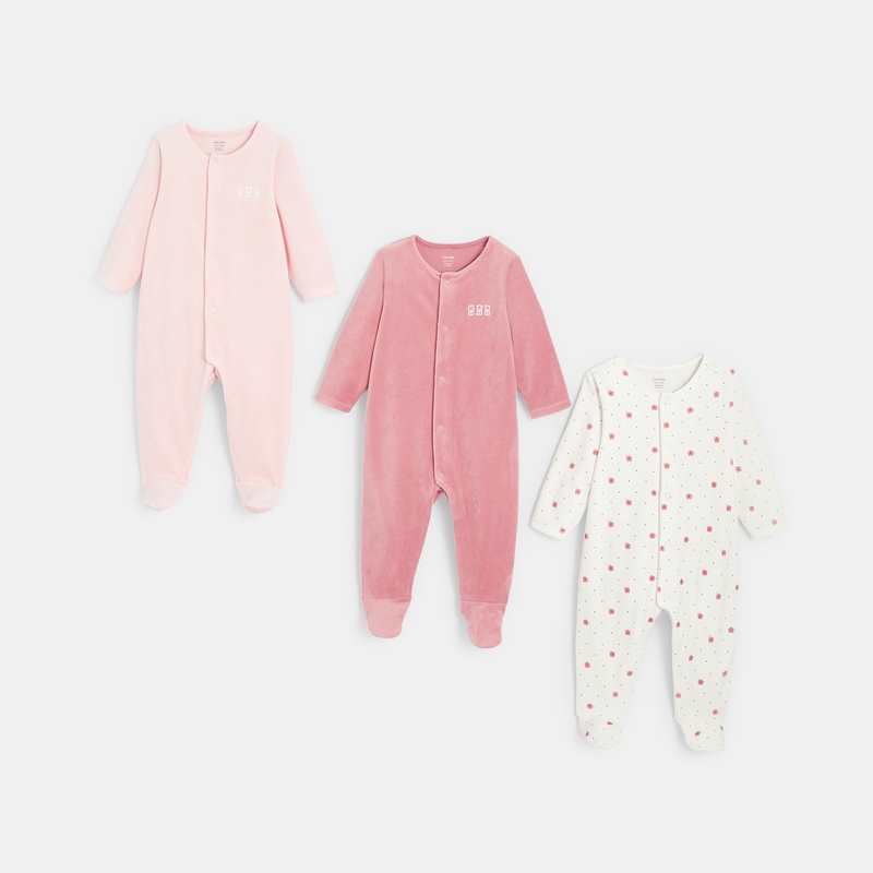 Dors-bien velours (lot de 3) rose naissance