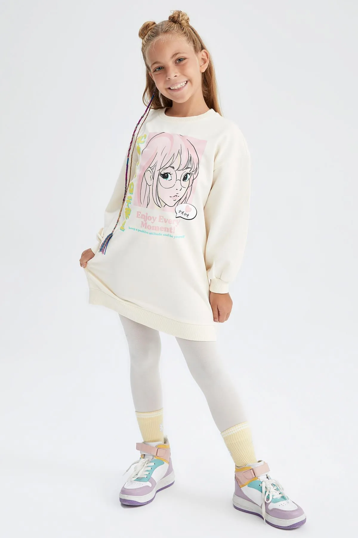 DeFacto  Bedrucktes Sweatkleid für Mädchen mit Rundhalsausschnitt