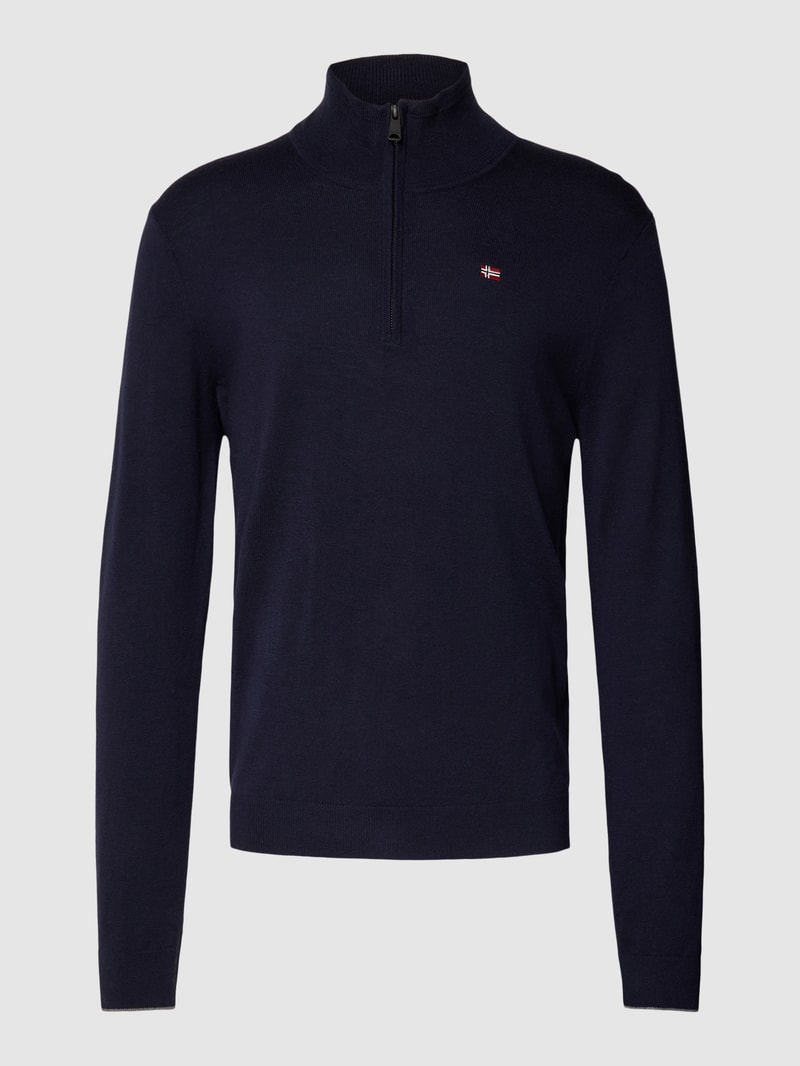 Wollpullover mit Troyer-Kragen in marineblau