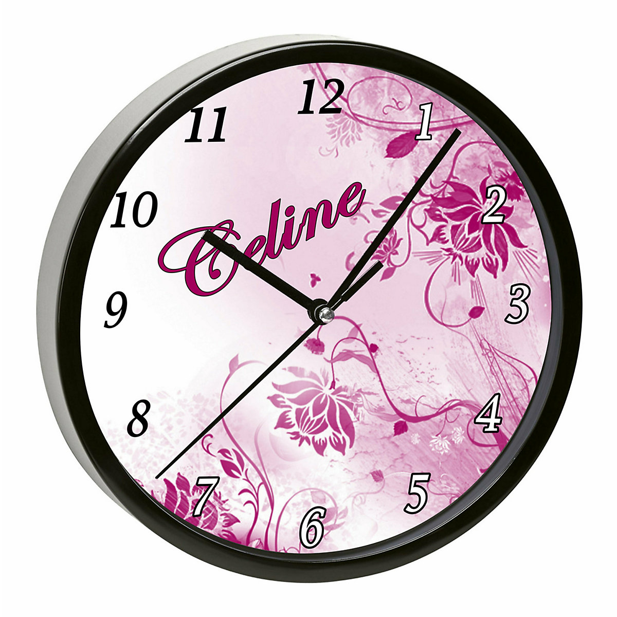 Kinder Wanduhr personalisiert mit Name Blumenranke Brombeere