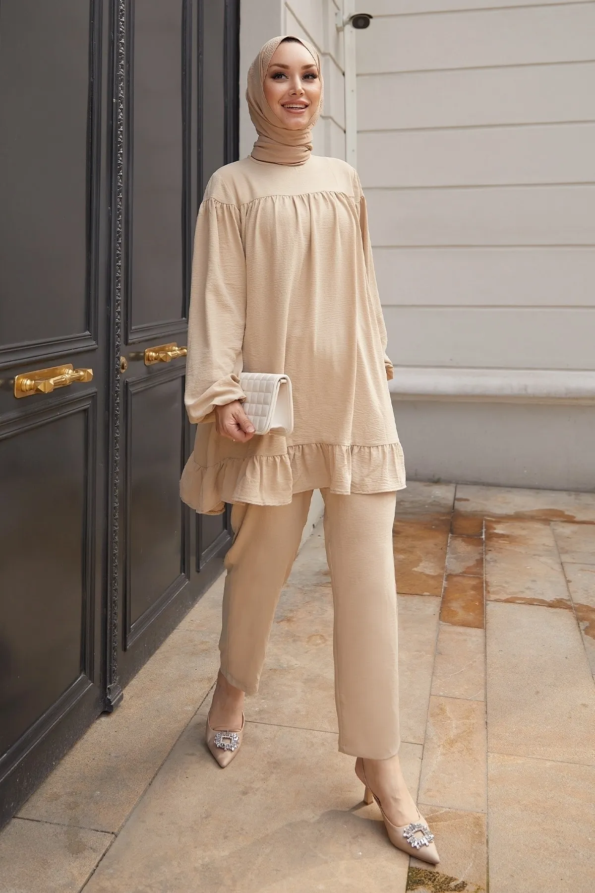 InStyle  Lebhaftes Rock-Rüschen-Doppelset – Beige