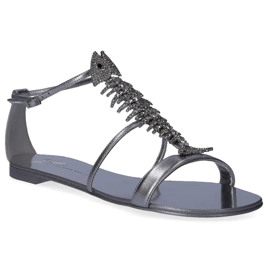 Giuseppe Zanotti - Zehentrenner ROLL Kalbsleder Swarovski silber - grau