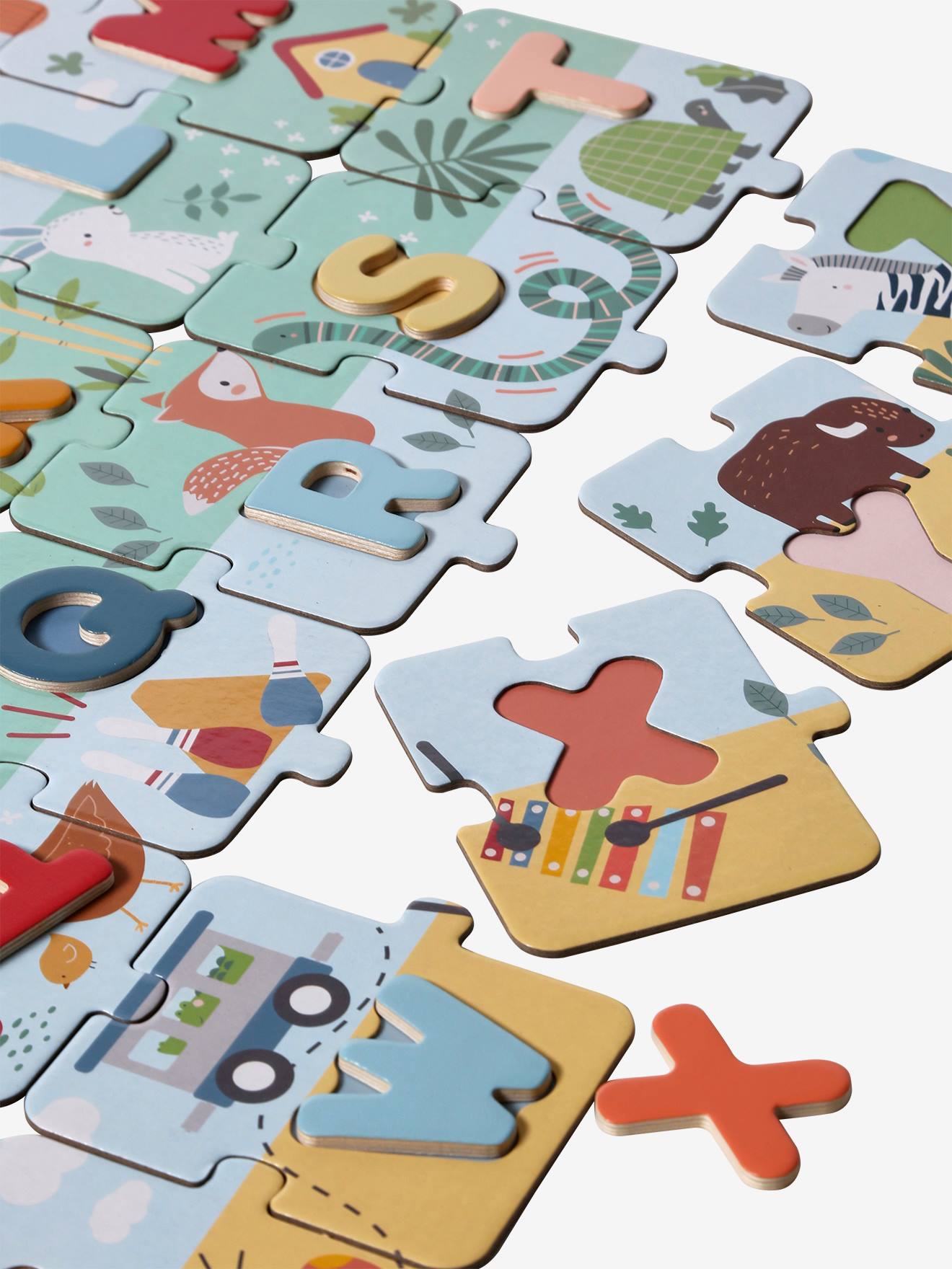 Vertbaudet Kinder 2-in-1 ABC-Puzzle, Pappe/Holz FSC - weiß