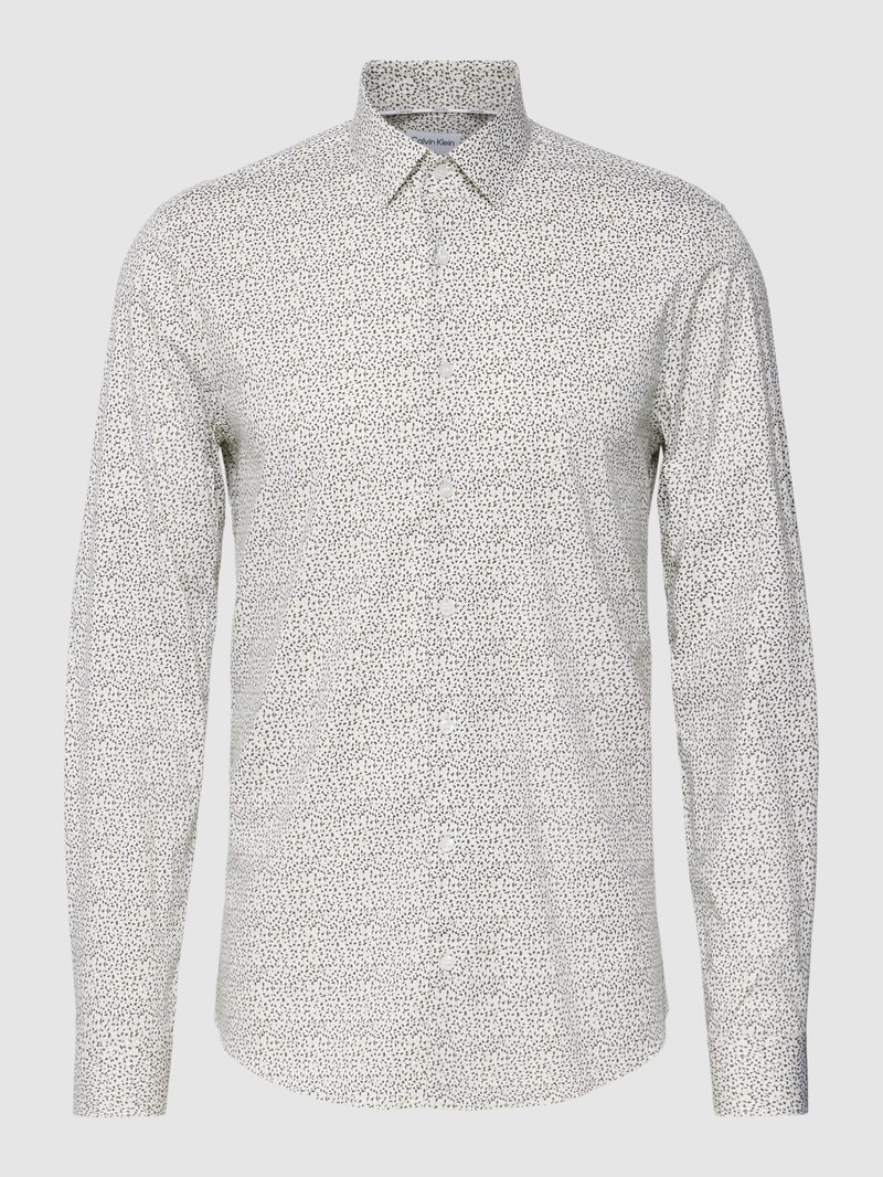 Slim Fit Business-Hemd mit Label-Stitching in weiß