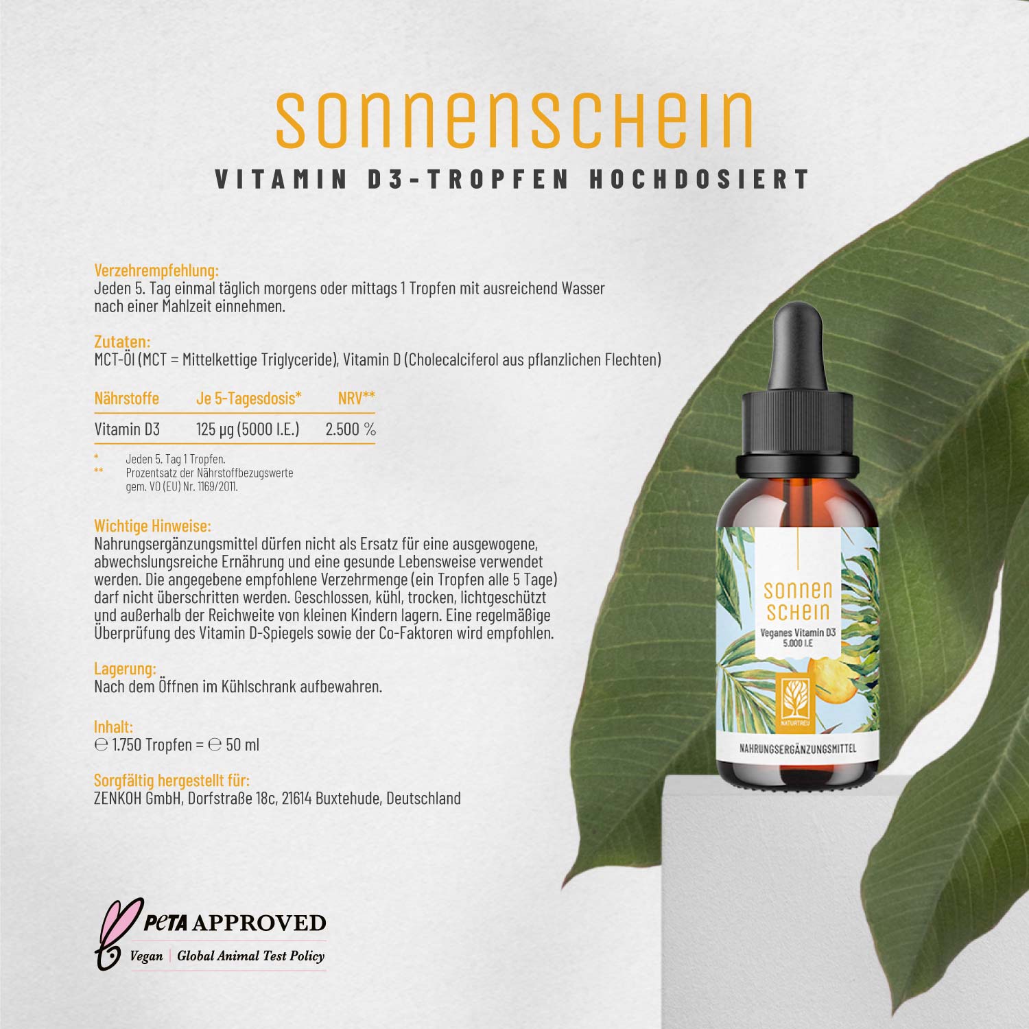 Vitamin D3-Tropfen hochdosiert - Sonnenschein - NATURTREU®