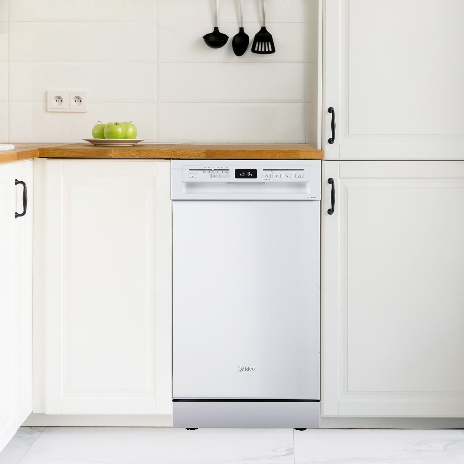 Midea Standgeschirrspüler, SF 5.45NW wi, 6 Programme, 47 dB, 1-24H Startzeitvorwahl, Aquastop