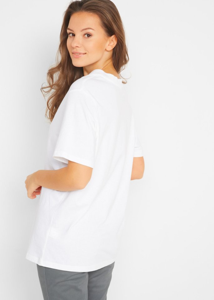 Weites Long-Shirt mit V-Ausschnitt, Kurzarm (5er Pack)