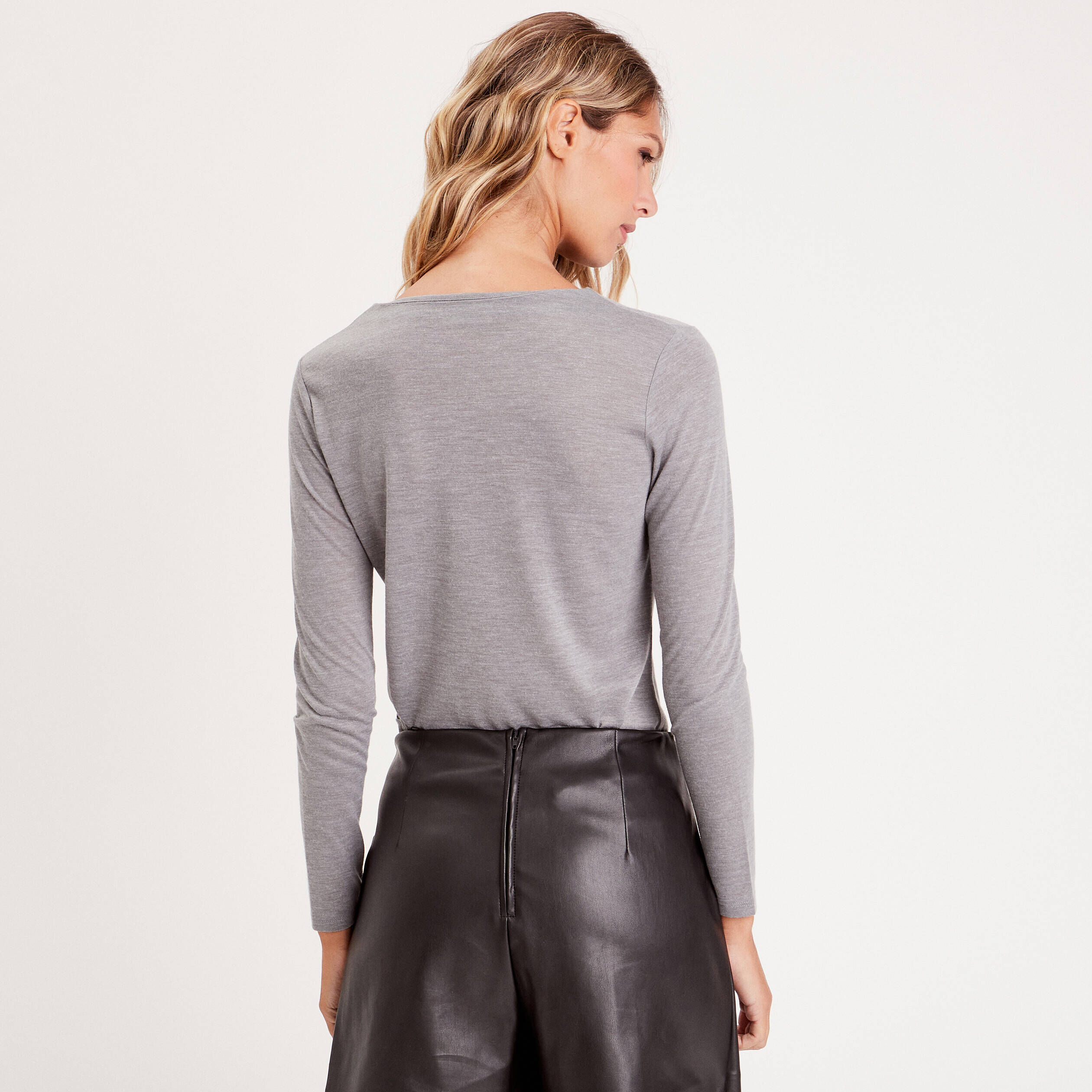 T-shirt manches longues anneau gris clair femme | Cache Cache