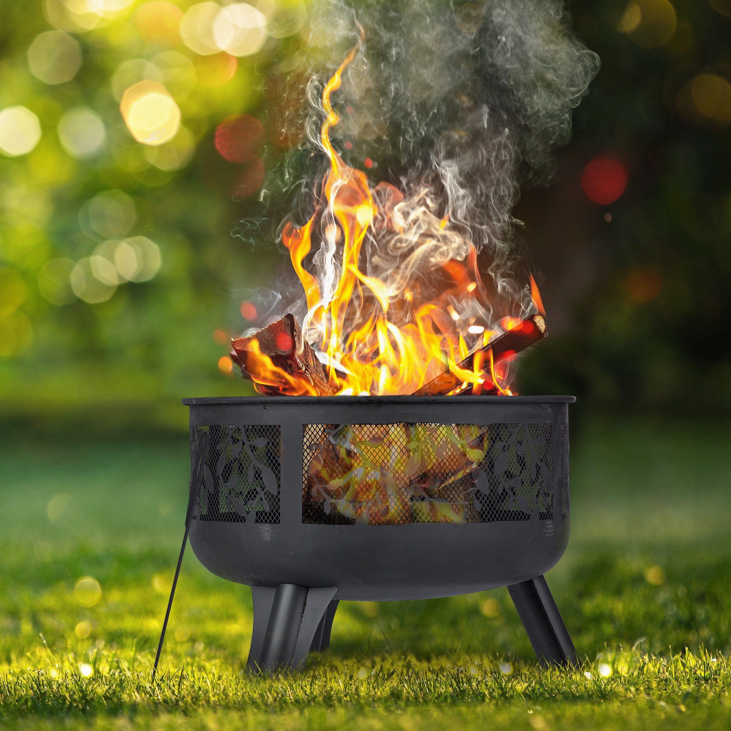 relaxdays Feuerschale Feuerschale mit Funkenschutzgitter
